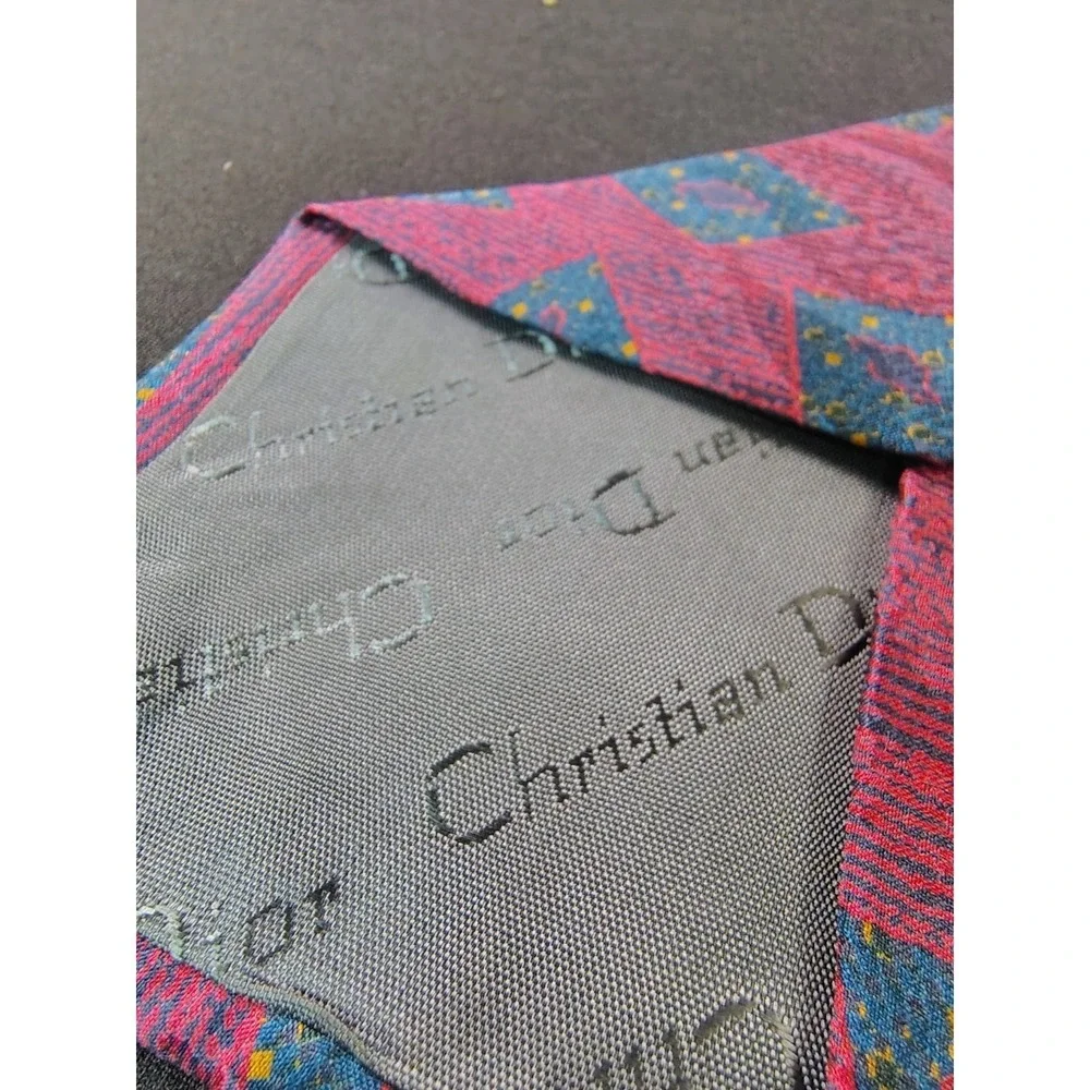 VTG Christian Dior Monsieur Silk‎ Tie Pink Teal Geometric Abstract 90s Designer